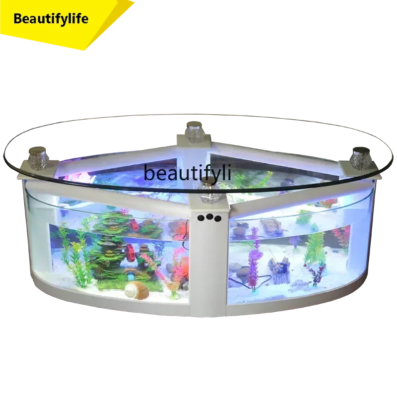 

Oval Coffee Table Fish Tank Living Room Ecological Aquarium Glass Large Medium Desktop Creativity Change Water Turtle Jar