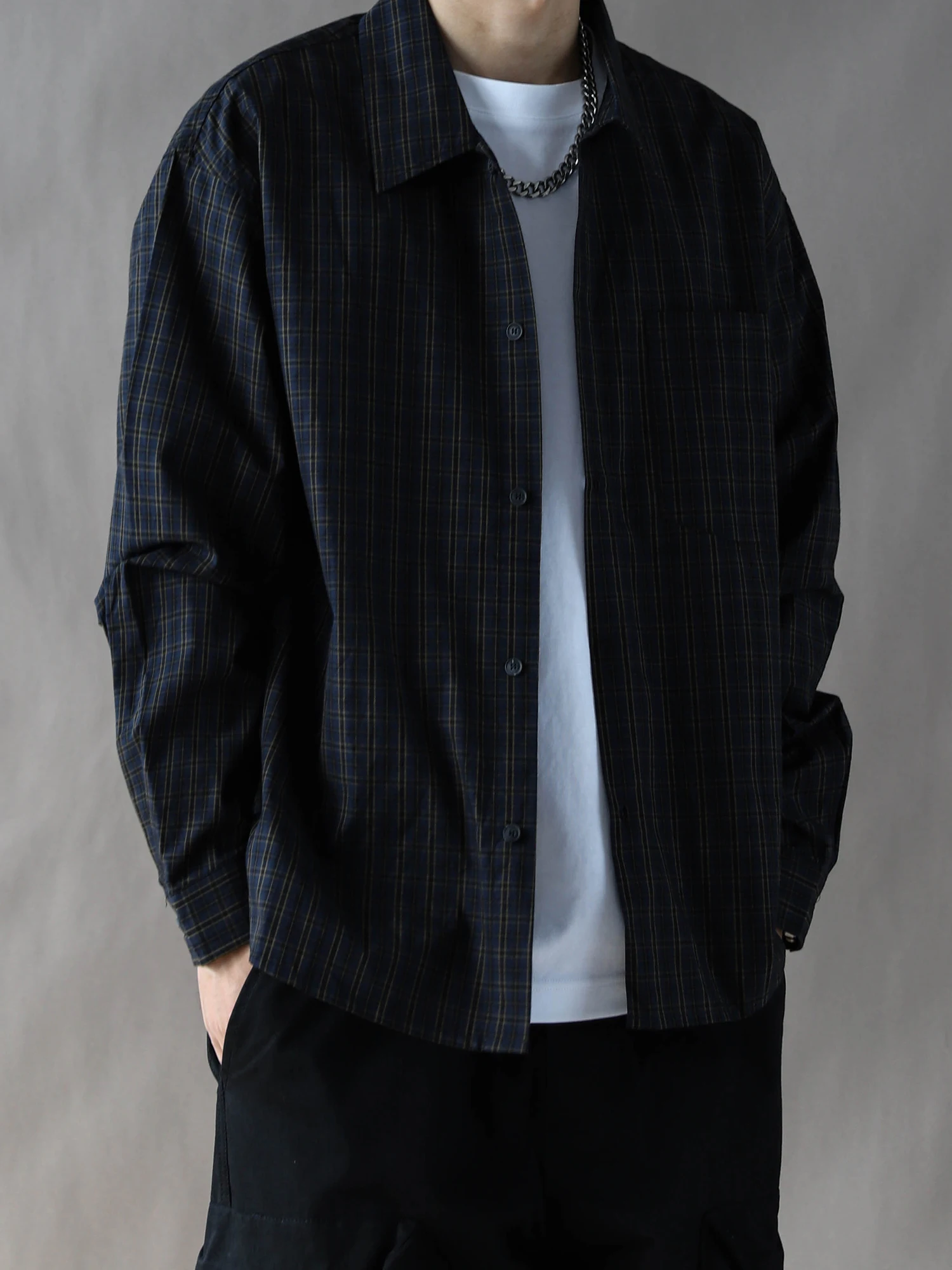 

Retro Japanese Plaid Long Sve irt Men's Spring Autumn Casual Loose Fit Versatile Outerwear Classic Cotton Button up