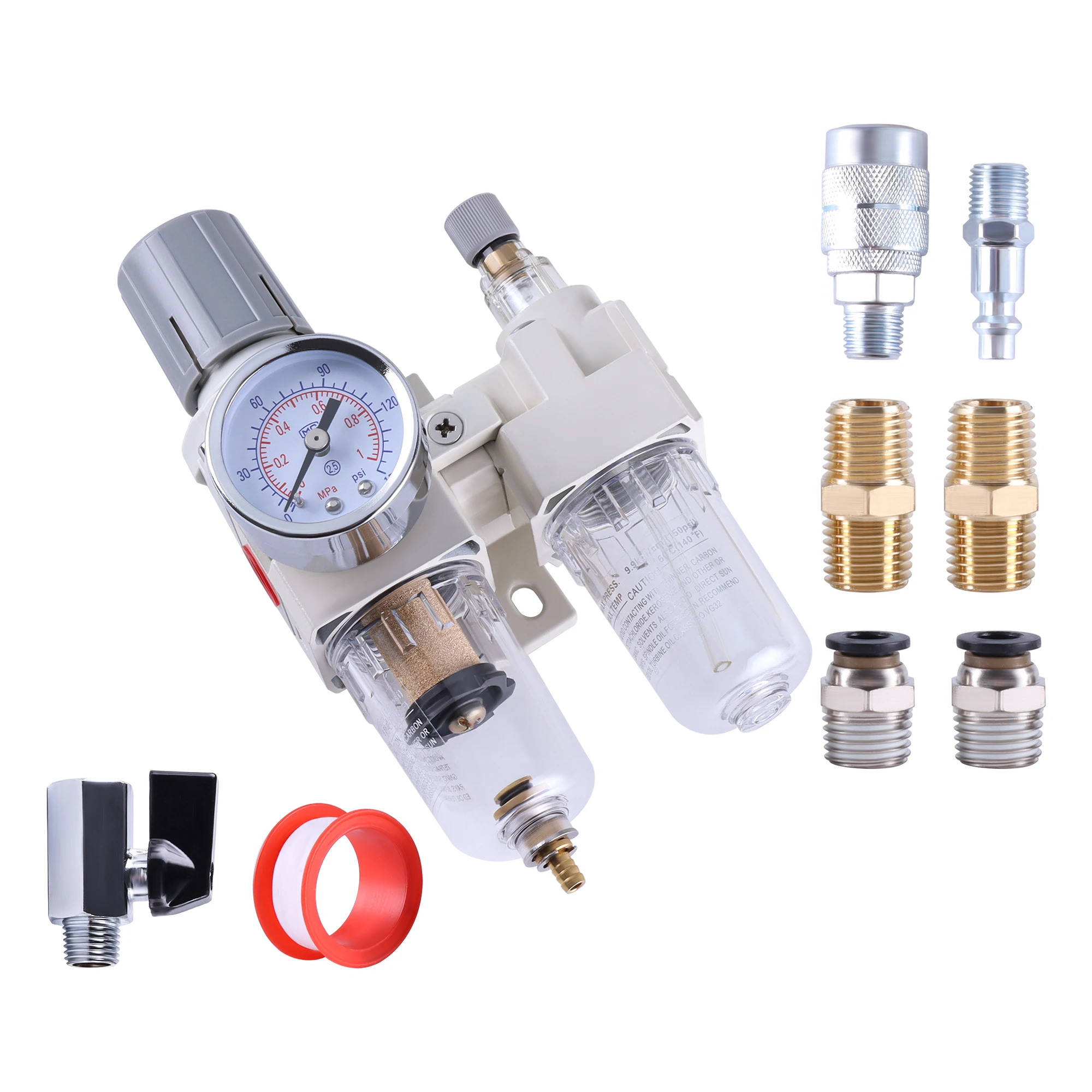 AC2010-02 AC3010-03 Pneumatic Pressure Regulator Combo Oil Water Separator Manual Drainage 1/4