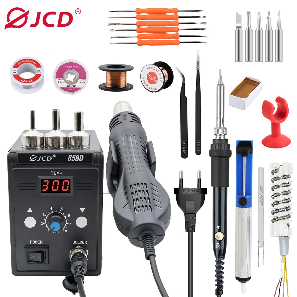 

JCD 700W 858D 2 In 1 Soldering Station Hot Air Gun 110V 220V BGA Rework SMD SMT Welding Repair Tool Heat Gun LED Digital Solder