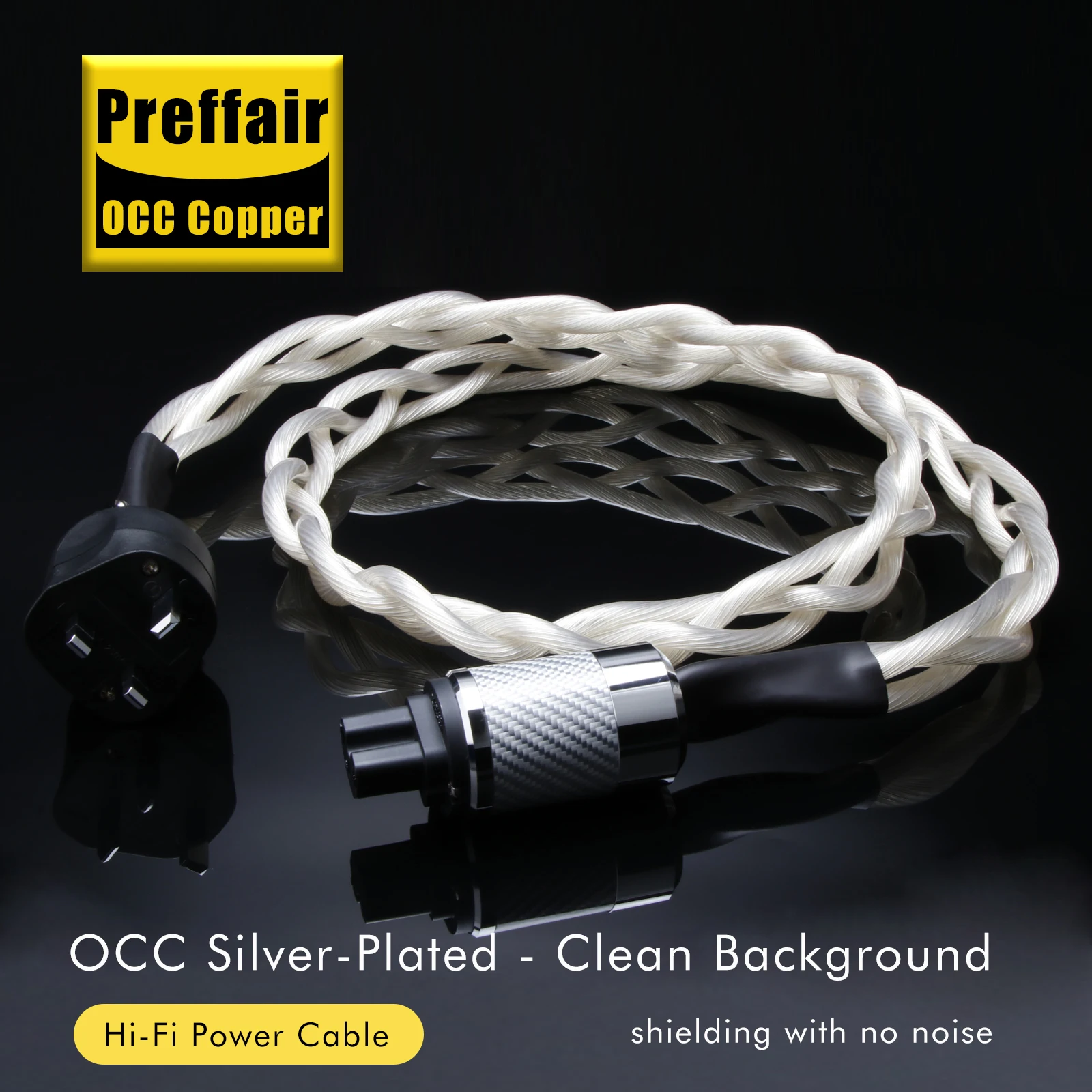Preffair X402 Stromkabel, Stecker aus Kohlefaser mit Rhodiumbeschichtung, 5N OCC, reines Silber (99,9998 %) für Audiophiler Verstärker, DAC, Filter – Detail 10