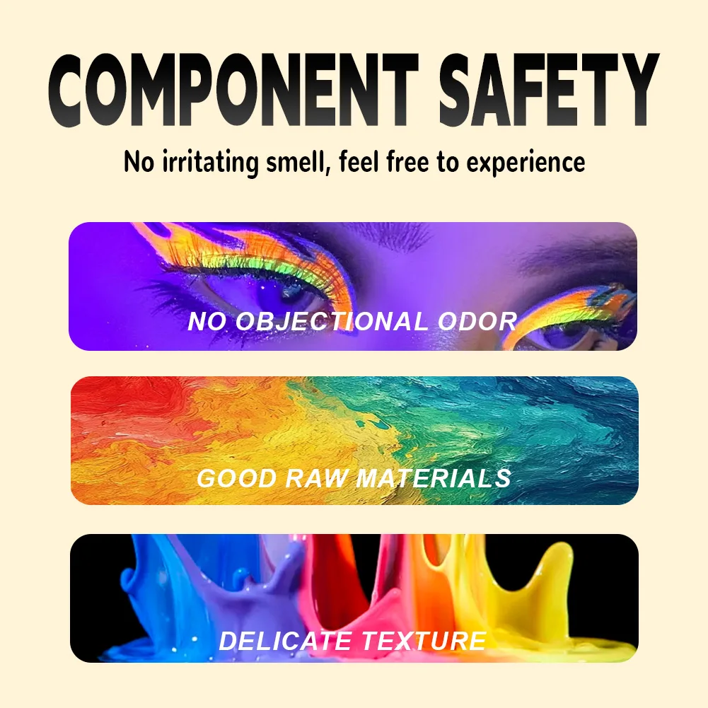 UV 형광 페이스 및 바디 페인트, 어둠 속에서 빛나는 화장품, 할로윈, 카니발 및 파용 속건성 세탁 가능 페인트