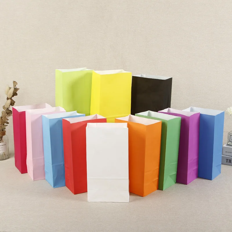 50Pcs 24x13x8CM Kraft Paper Takeaway Bag Ornament Gift Candy Baking Wrapping Paper Holiday Wedding Square Bottom Paper Bag