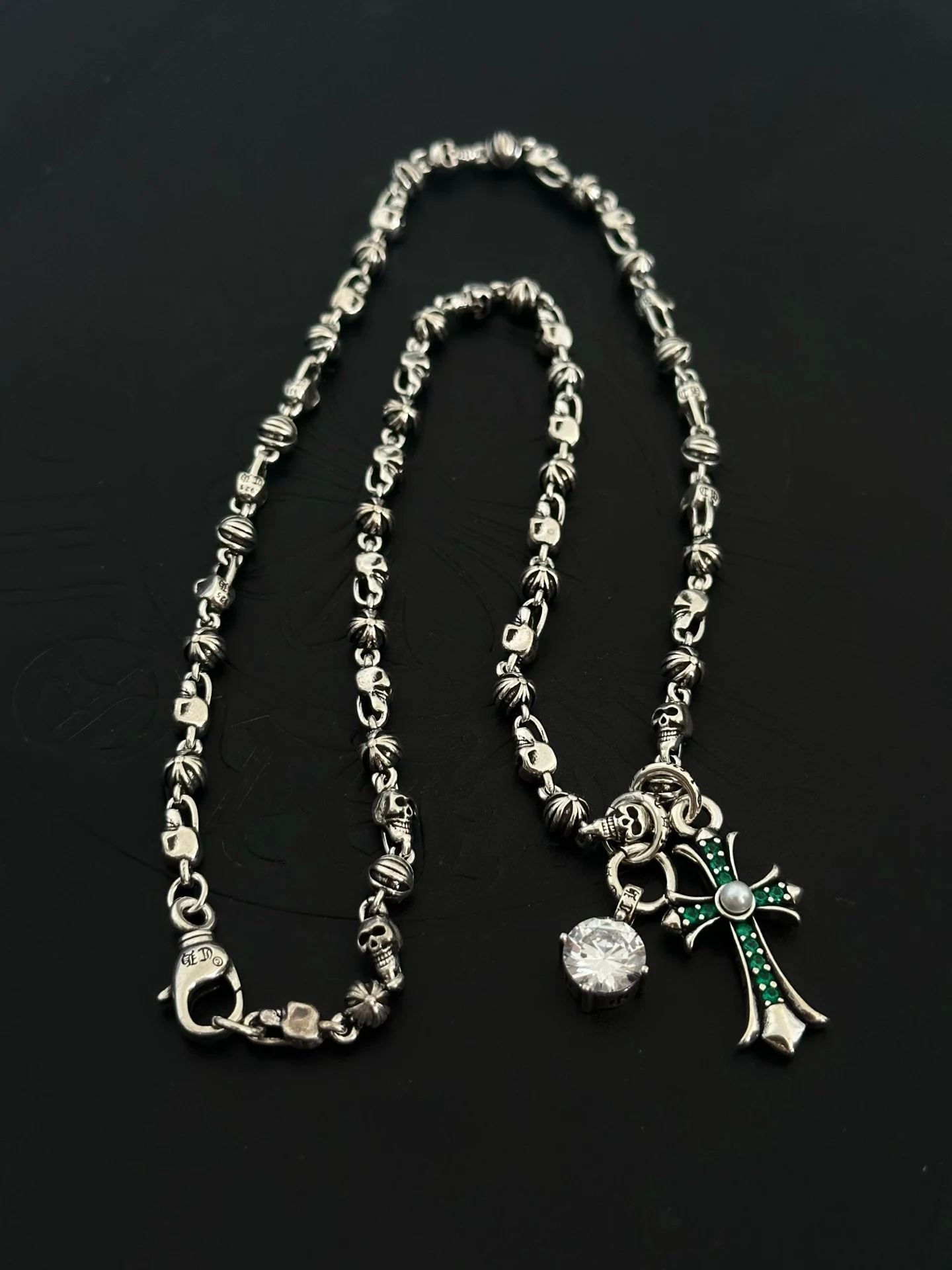 S925 sterling silver retro old cross necklace high-end autumn and winter couple CH charm personalized necklace