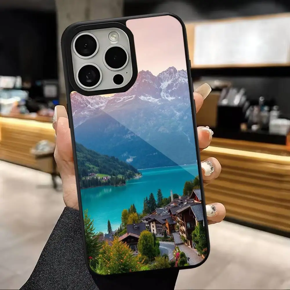حافظة هاتف للسفر بمناظر طبيعية جبال لهواتف iPhone 16,15,14,13,12,11,Pro,Max,Plus,Mini,Magsafe,حافظة شحن لاسلكية مغناطيسية