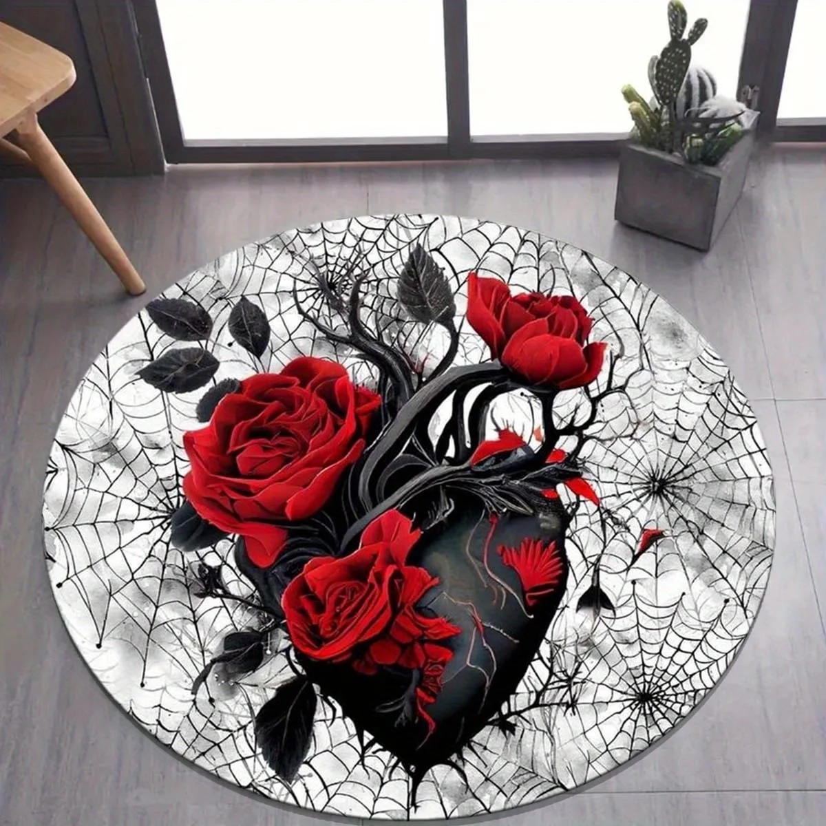 

1pc Heart-shaped flower round rug: decorative floor mat for living room, bedroom or office, non-slip, crystal velvet