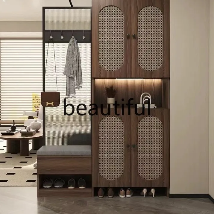 

French medieval solid wood water pattern glass screen partition cabinet entry living room entrance cabinet household shelter