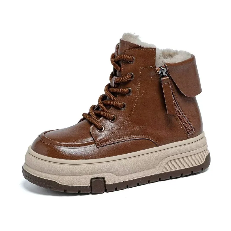 

2025 New 5cm Fashion Snow Boots Genuine Cow Leather Ankle Boots Warm Winter Women Shoes Non-slip Woman Boots High Quality