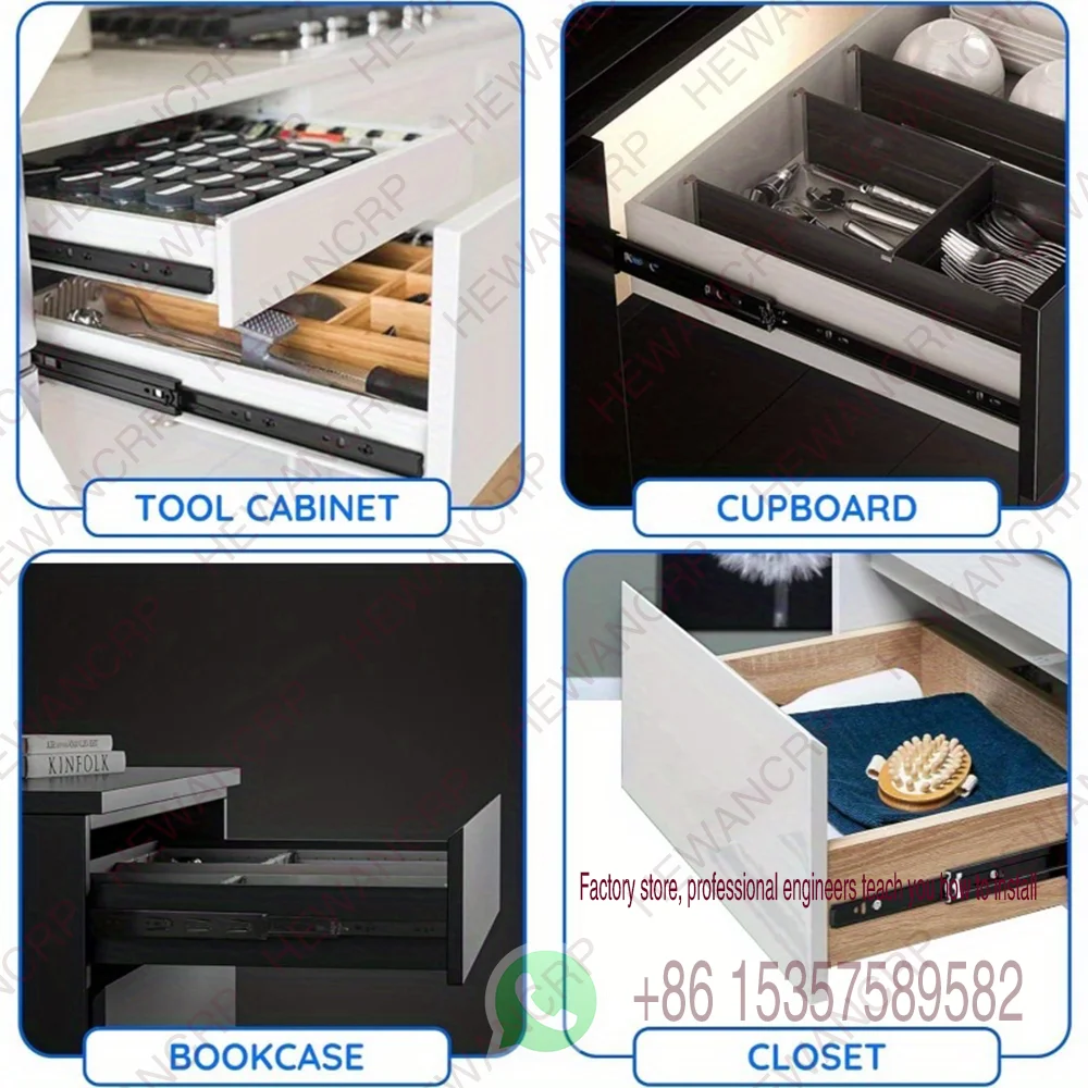 Guías para cajones ultrasilenciosos, pista de tres etapas, guía para cajones de muebles para el hogar, pista deslizante de 45 bolas anchas