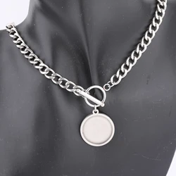 2pcs Stainless Steel Curb Chain Necklace Base Blanks Fit 20mm Cabochon Pendant Setting Trays Diy Jewelry Making Findings