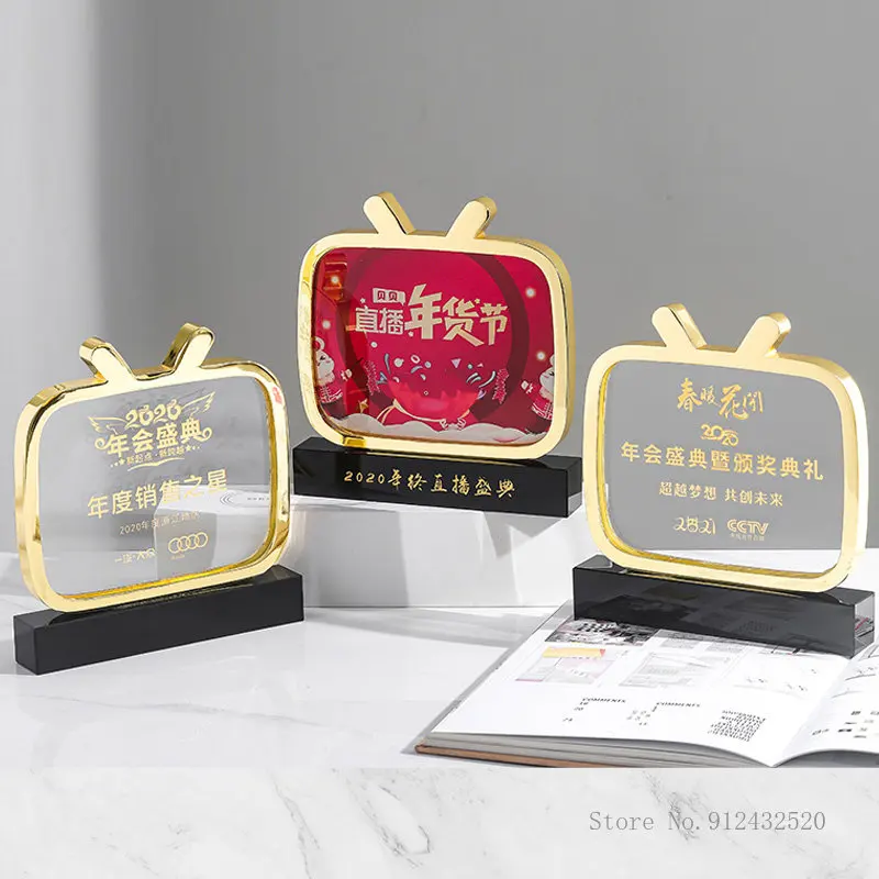 Customizable Color Printing Lettering Award, Live Photography, Short Video, Commending, Home Decor, Metal Crystal Trophy