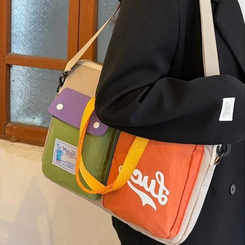 

Fashion Contrast Color Computer Bag Large Capacity Multi-pockets Tote Laptop Bag Canvas Portable Travel Bag