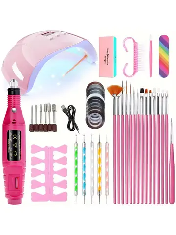 YIKOOLIN UV LED Lamp Professional Nail Tool Set With 20000RPM LElectric Drill Machine Complete Manicure Kit For Beginners