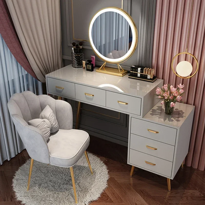 

Luxury Table Makeup Light Bedroom Dressing Glass Small Apartment Nordic Modern Minimalist Storage Dresser Furniture Integrated