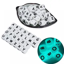 Cuentas luminosas de silicona que brillan en la oscuridad, 50 piezas, 12mm, letras del alfabeto inglés, para dentición de bebé, juguete para masticar, regalo de Ducha