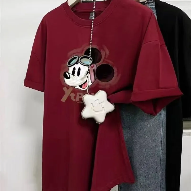 

ropawomen's t-shirts and polos Disney Mickey Print 100% Cotton T-Shirt Women Summer American Vintage Loose Casual Crew Neck Tops