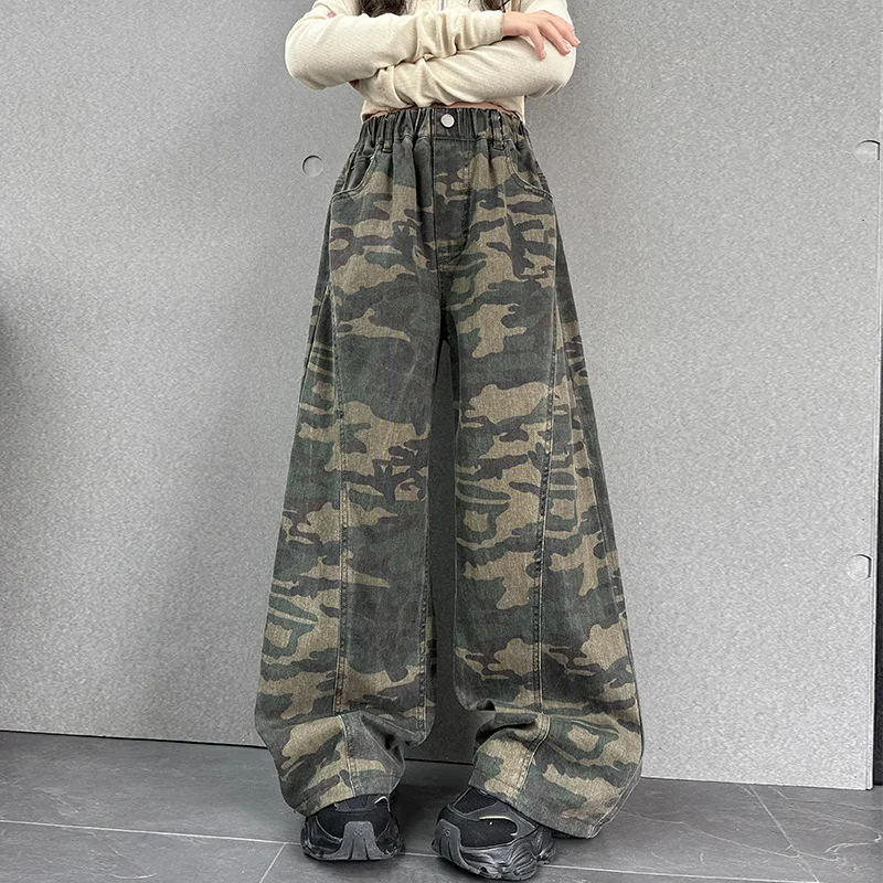 

Children y2k Trendy Camo Pants For Girl Gothic Retro Camouflage Trousers American Style Kids High Street Straight Sweatpants