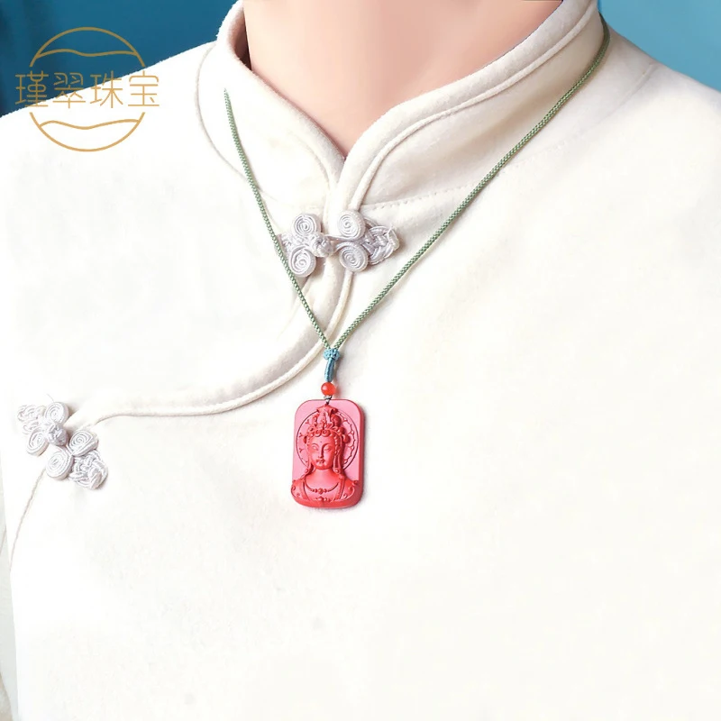 Natural high-content red sand pendant necklace Guanyin ornament men and women