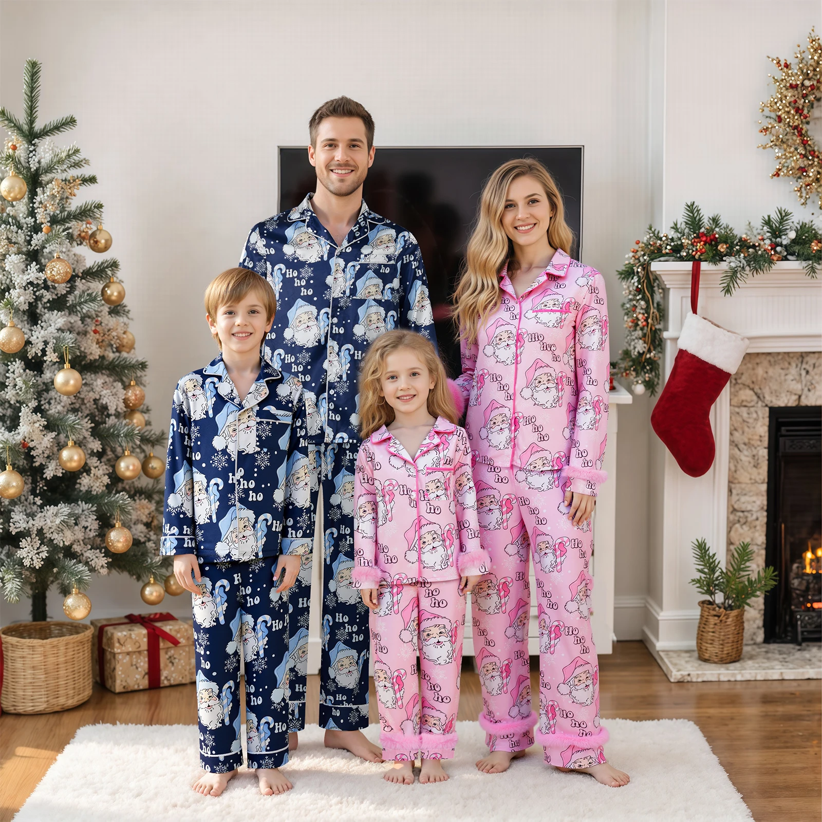 Família combinando conjuntos de pijamas de natal santa carta férias cetim loungewear pijamas pai mãe crianças pijamas natal olhar pijama