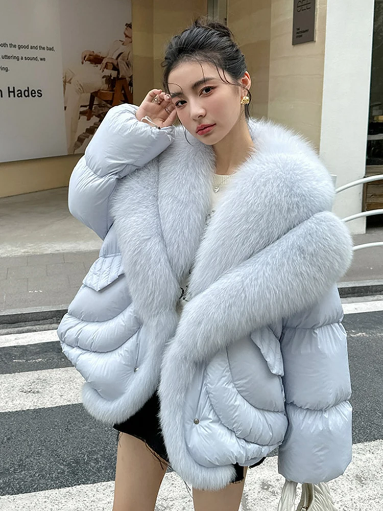 2024 Women Goose Down Jacket Winter Natural Big Fox Fur Collar Coats Style Luxury Female Coats Puffer Jackets