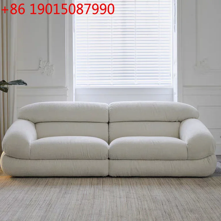 Light French Retro Style Fluffy Sofa Designer Cloth Sofa Family Living Room Comfortable Three-person Sofa for Lazy People