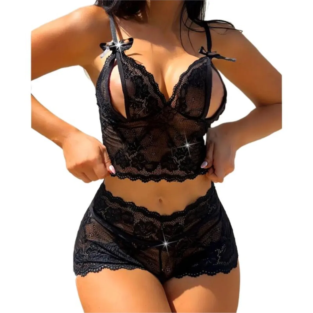 

Women Intimates Hollow Out Open Crotch Floral Lace Lingerie Set Underwire Bra And Pantie Sets Ladies Sexy Erotic Underwear
