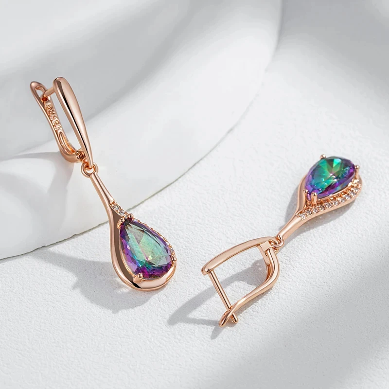 Wbmqda Colorful Stone Long Drop Earrings For Women 585 Rose Gold Color Luxury Wedding Party Jewelry Accessories