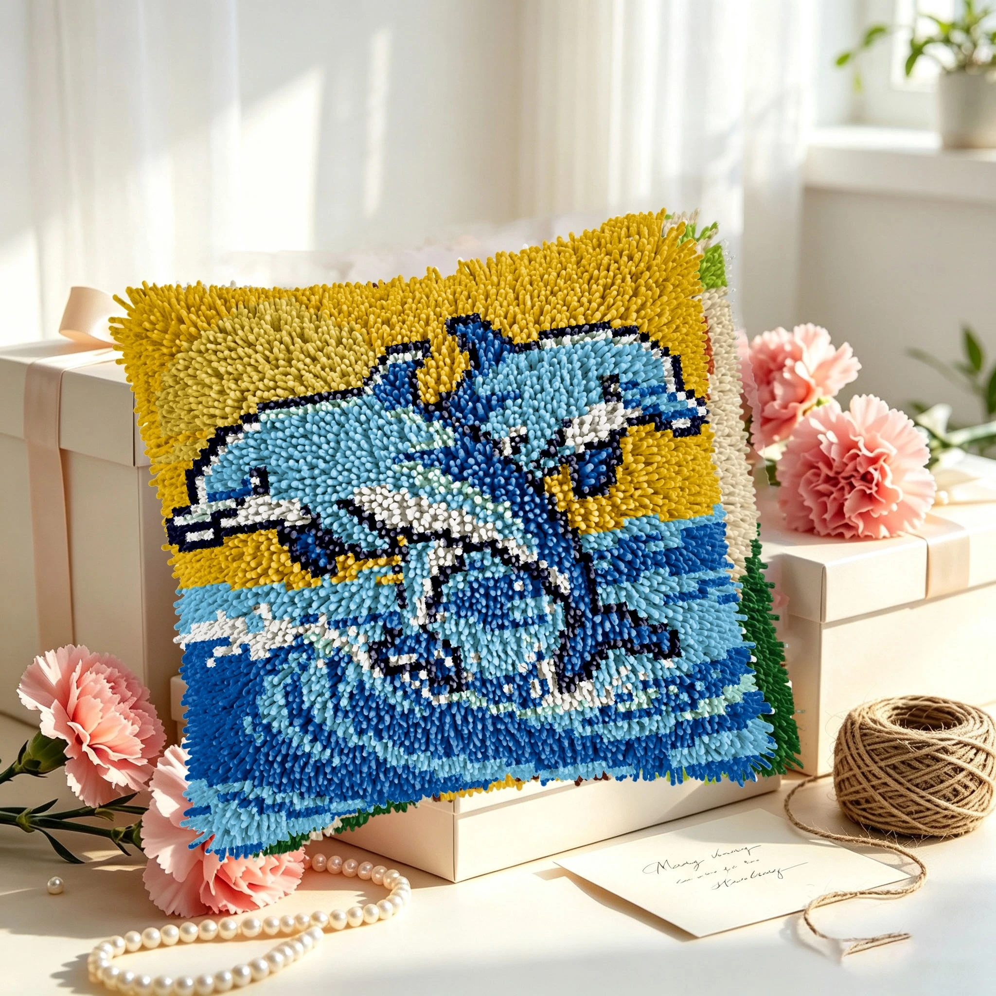 1Set Jumping Dolphins Knot Pillow Latch Hook Kit Cushion Pillowcase Set For Needlework Latch Hook Kits DIY Beginner-friendly Emb