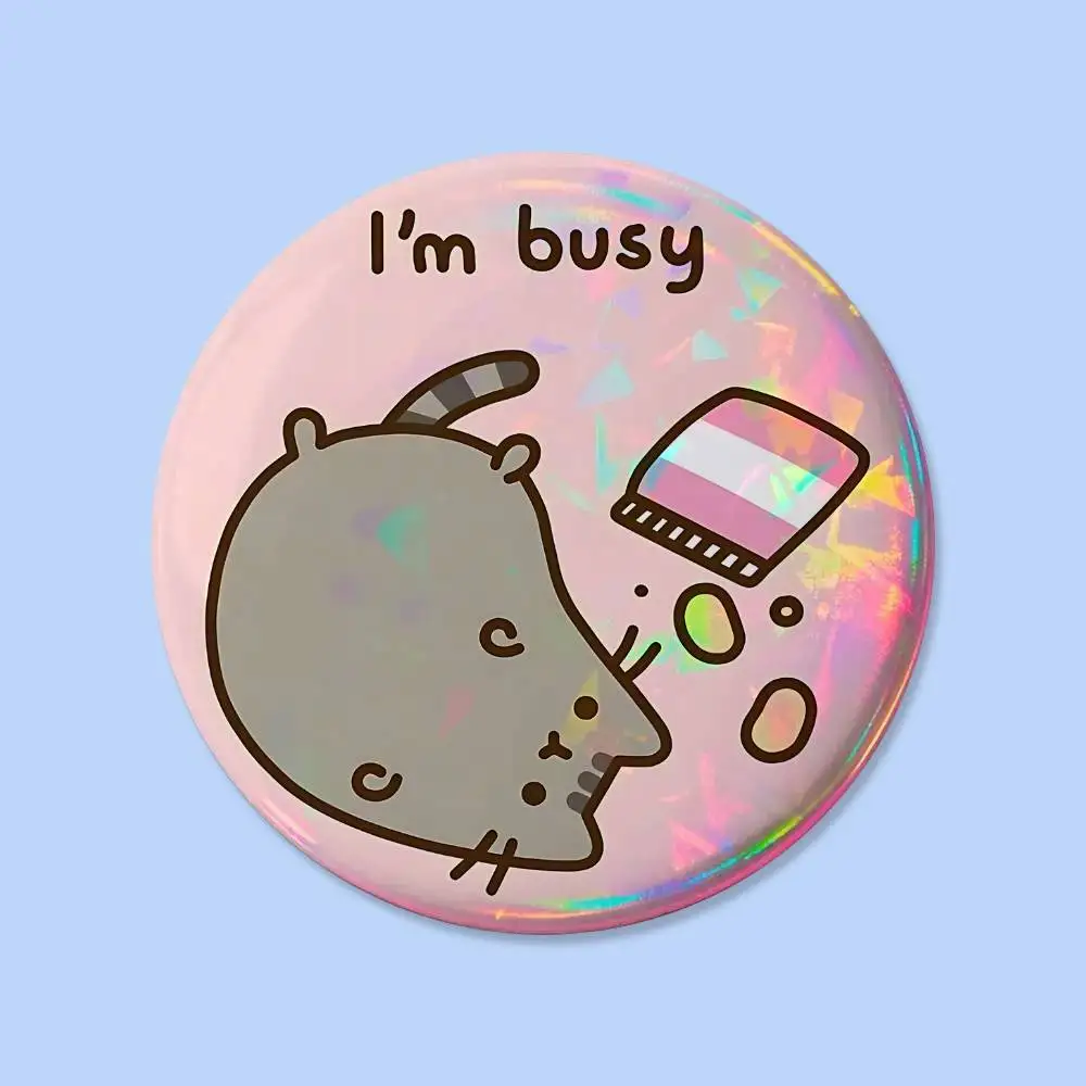 Kawaii P-Pusheen Abzeichen, Runde Kreative Anstecknadel, Brosche, Taschendekoration, Accessoires für Fans, Sammler, Freunde, Geschenke – Detail 12