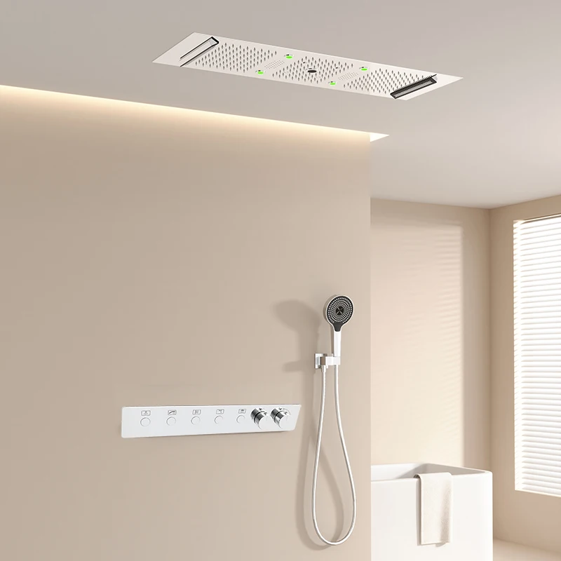 Luxury White 300*900mm Music Led Rain Waterfall Shower Head Temperature Smart Bathroom Shower Set