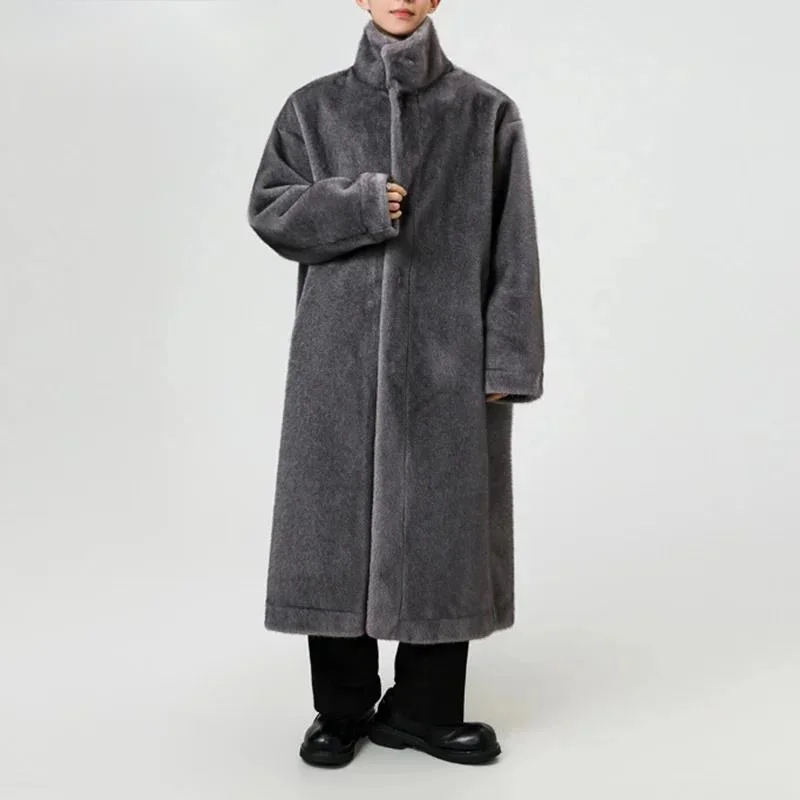 Men's Lamb Fur Coat Winter Stand Collar Long Sleeve 2025 Korea Fashion Loose Casual Male Tops 2QRKA