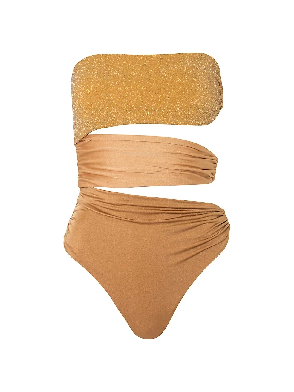 Gold Strapless Tube Top Elegant Bikini Hollow One-Piece Swimsuit High Waist Open Back Sexy Gathered Swimwear Push-Up 2022