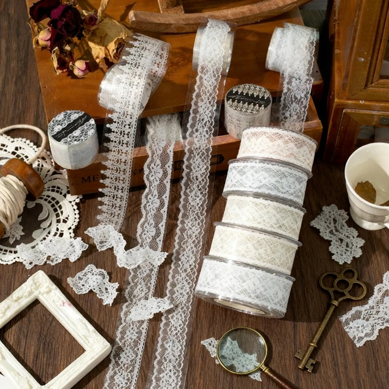 6 لفات من شريط واشي PET - نمط دانتيل زهري لتزيين مجلة على الطراز الياباني، مادة مجمعة مقاومة للماء، مذكرات وألبوم #1