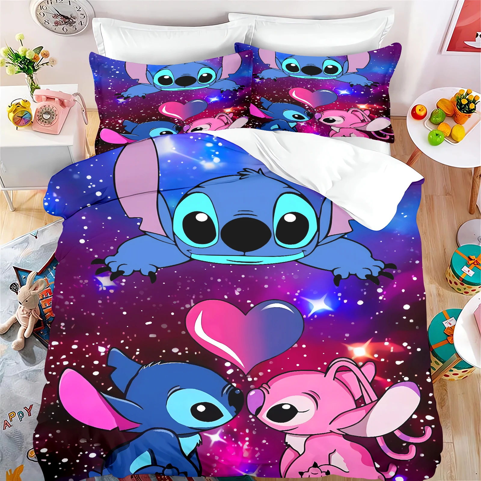 Funda de edredón de Stitch para niños, edredón estampado de Anime de dibujos animados, ropa de cama de poliéster 100%, tamaño doble, regalo de