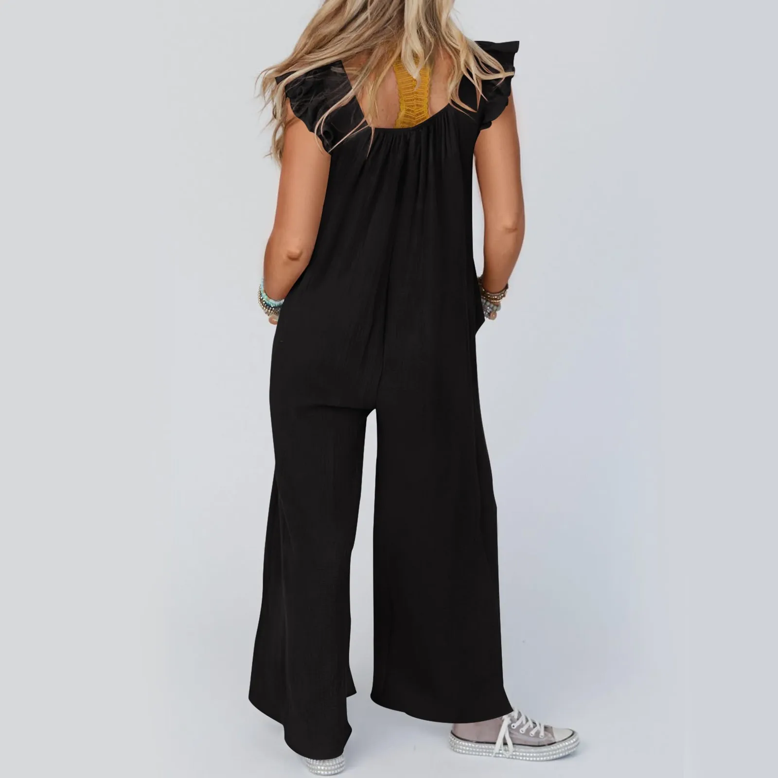 2024 Summer Jumpsuit Outfits For Women Butterfly Sleeve Wide Leg Jumpsuits Elegant Romper Vintage Streetwear Overalls Bodysuits