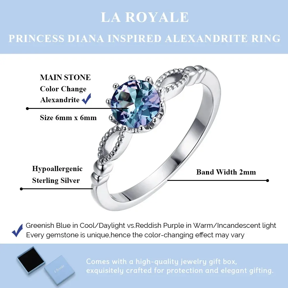 925 Sterling Silver Alexandrite Gemstone Ring Vintage Crown Engagement Ring for Women Fine Birthday Wedding Jewelry