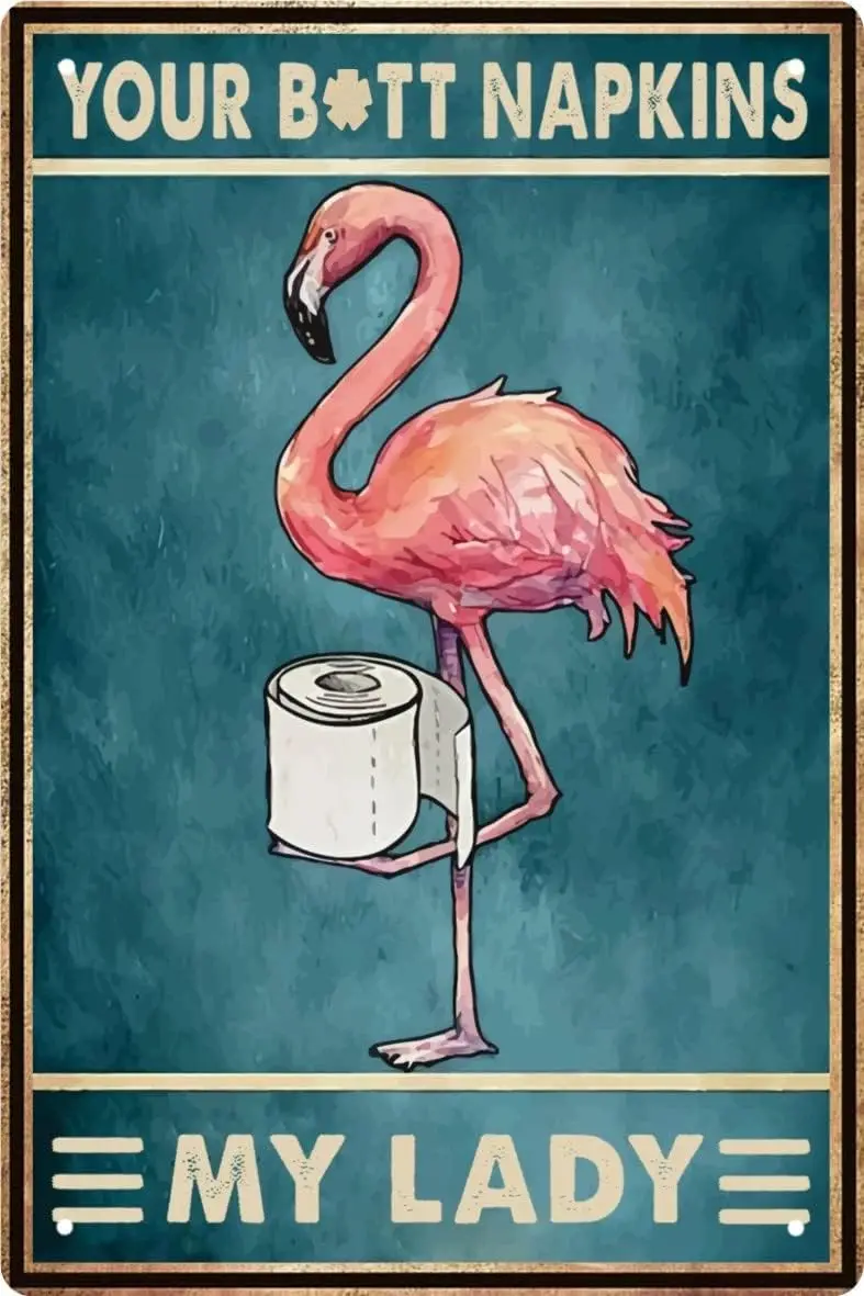 Funny Flamingo Bathroom Wall Art Decor Metal Tin Sign Retro Medieval Themed Home Room Rustic Toilets Vintage Posters Flamingo En