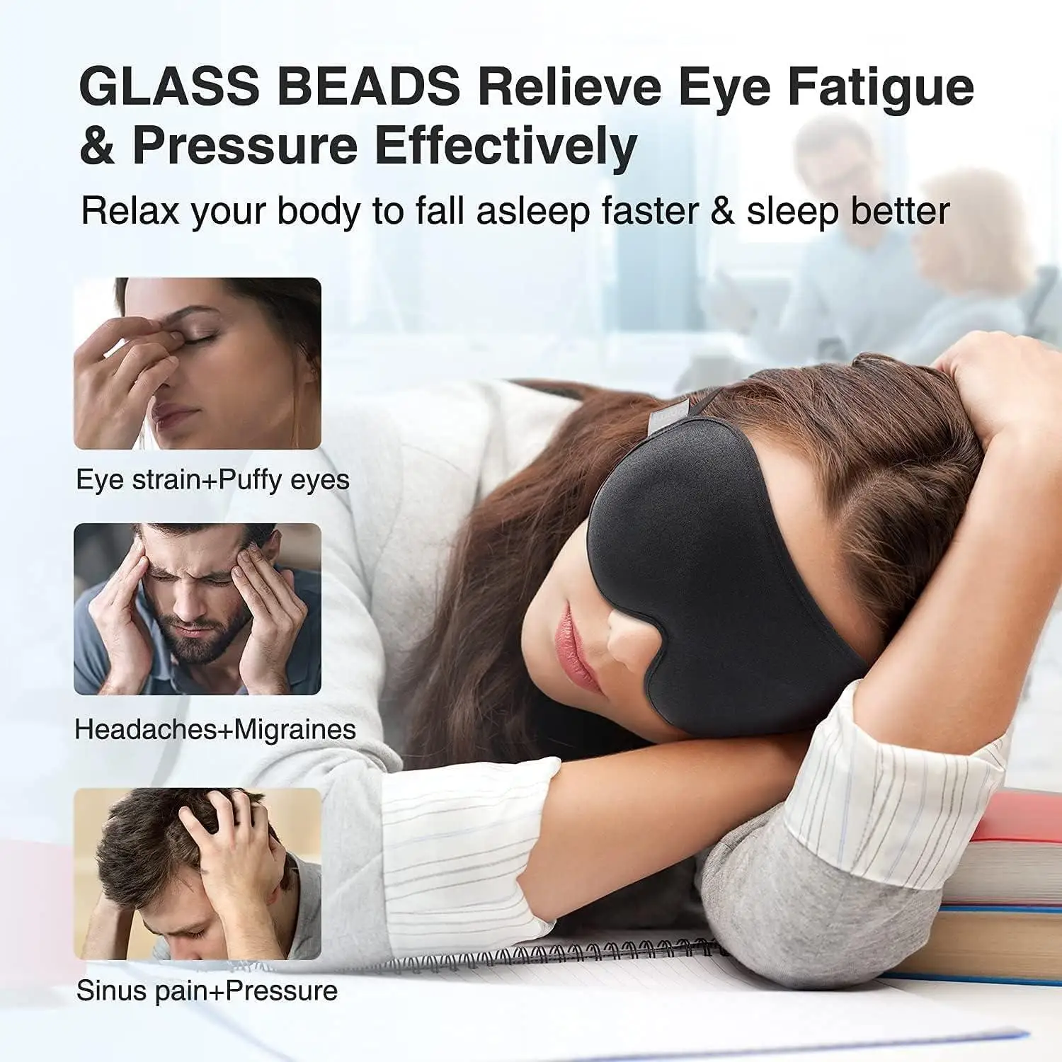 Black Sleep Mask for Men Women 3D Contoured Cup Concave Molded Night Yoga Nap Travel Sleep Eye Mask