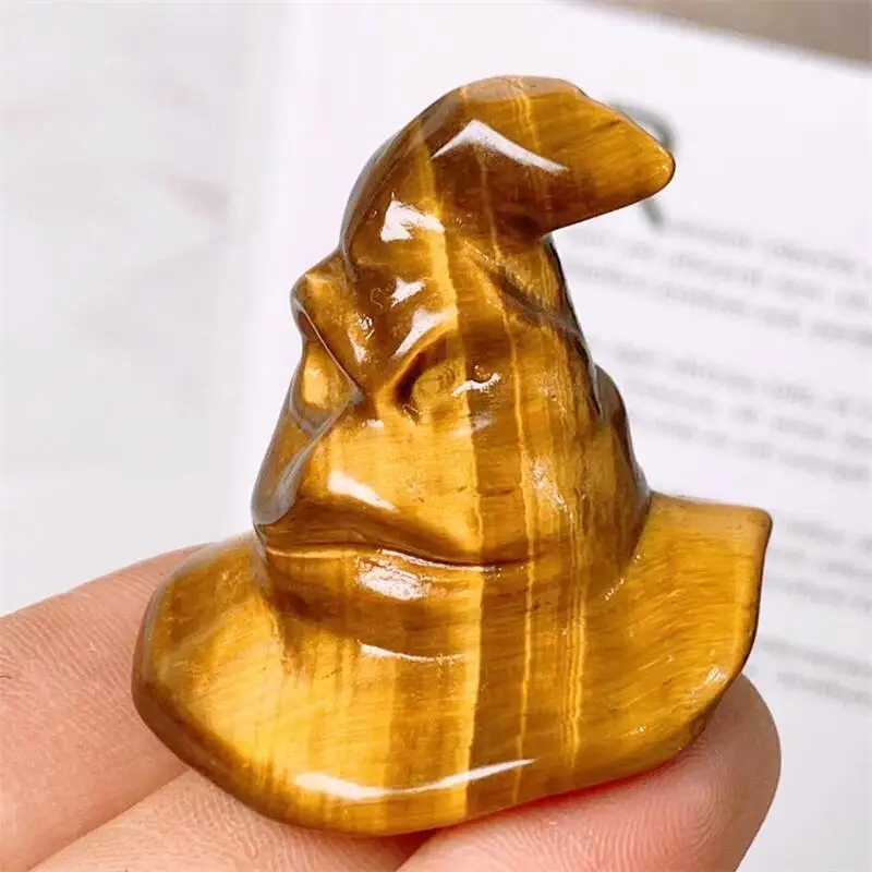 

4CM Natural Tiger Eye Stone Crystal Wizard Hat Carving Hand Polished Reiki Healing Gift Room Home Decoration 1pcs