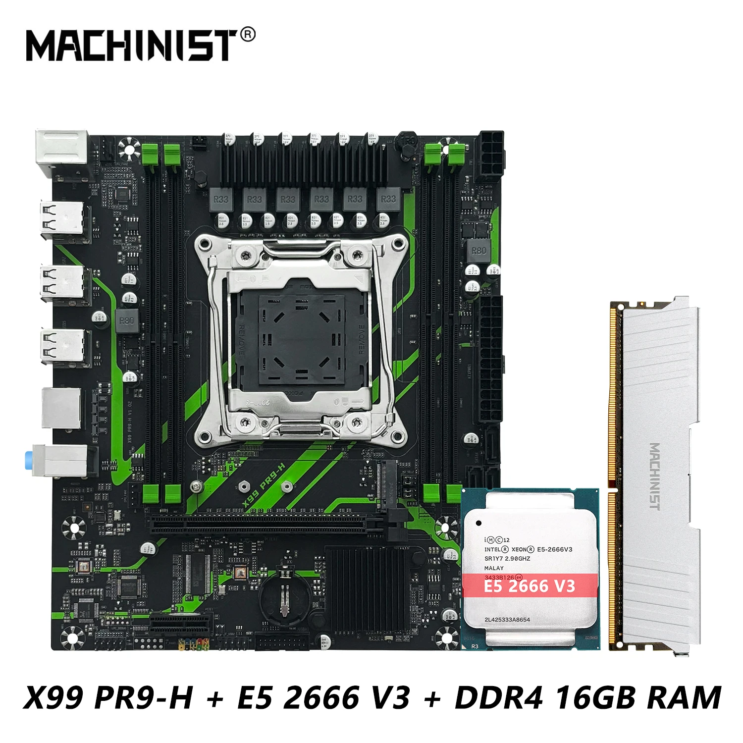 PR9-H MACHINIST X99 Motherboard Set kit Xeon E5 2666 V3 LGA 2011-3 CPU DDR4 16GB ECC 2400MHz Memory combo NVME/SATA M.2 usb2.0