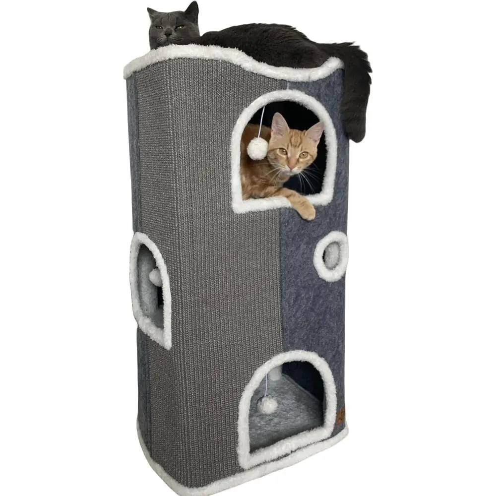 

Multi-Level Cat Condo with Covered Beds, Scratch Pads, Hideaway Caves & Cushions for Small to Large Cats