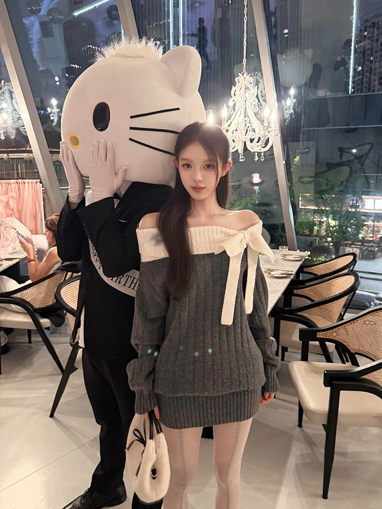 

Облегающее трикотажное платье с поясом на талии и дизайном на одно плечо. Теплая повседневная повседневная одежда. Французская длинная юбка-миди.