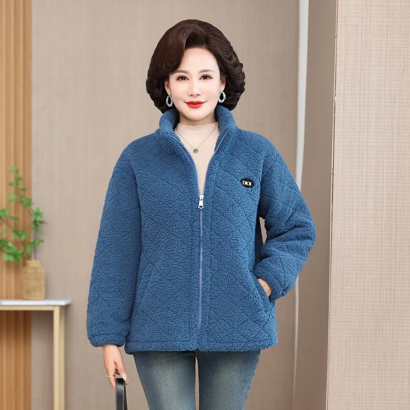 Warm Stitching Lamb wool Winter Jacket Female Fashion Plus velvet Thick Coat Short Casual Women\'s Zipper Outwear Tops