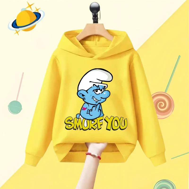 Smurf cartoon children's hoodie Harajuku cartoon print autumn and winter long sleeve sweatshirt Boys girls Kawaii casual top