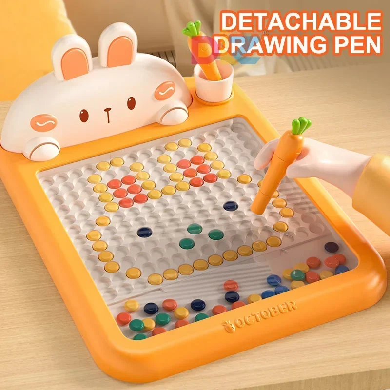 Rabbit Magnetic Drawing Board Carrot Magnet Pen Kids Reusable Drawing Toys Baby Beads Painting Doodle Sketch Pad Children Gift