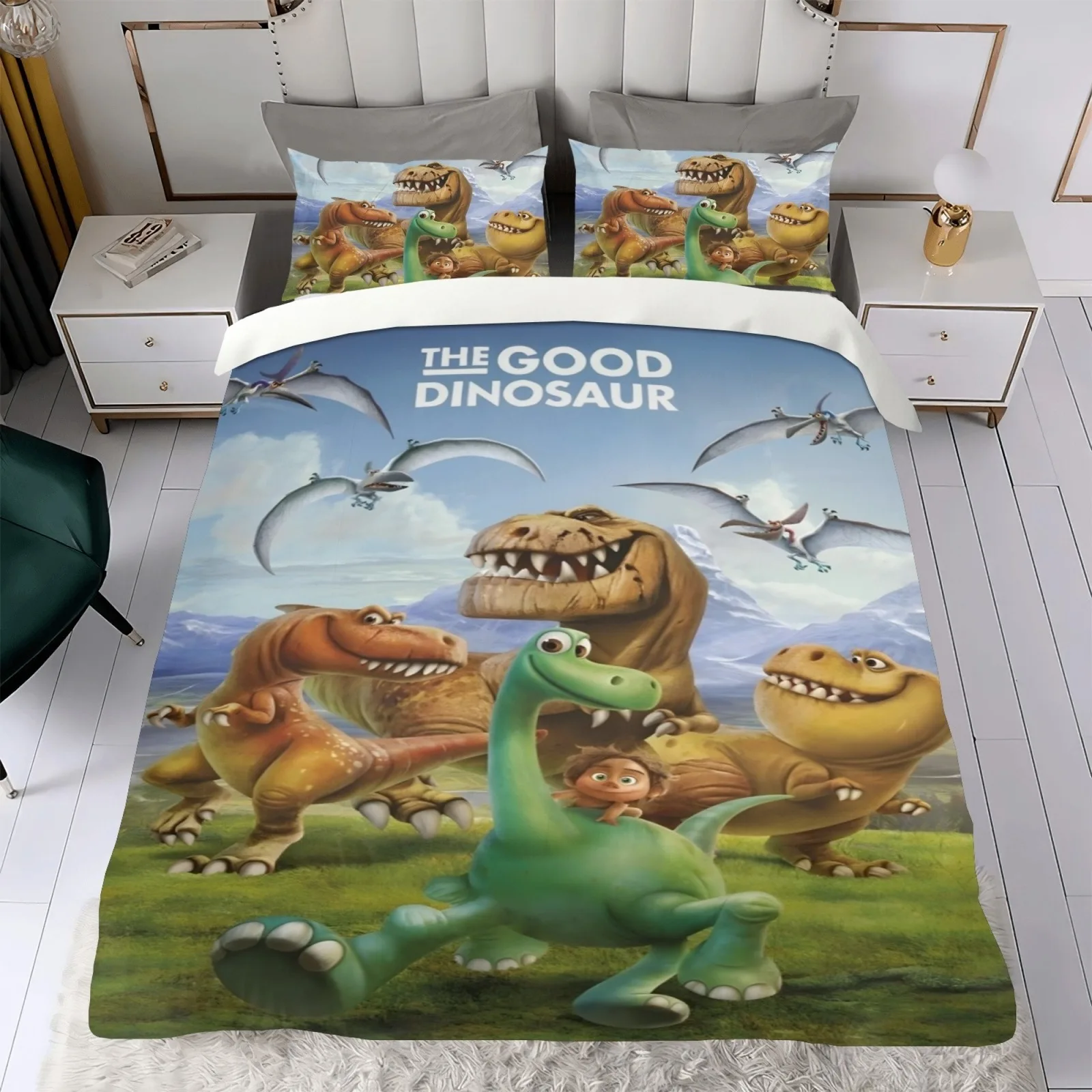 Exquisite 3D Cartoon The Good Dinosaur Wallpaper Digital Printing Bedding Set Duvet Cover Comforter Bed Youth Kids Girl Boy Gift