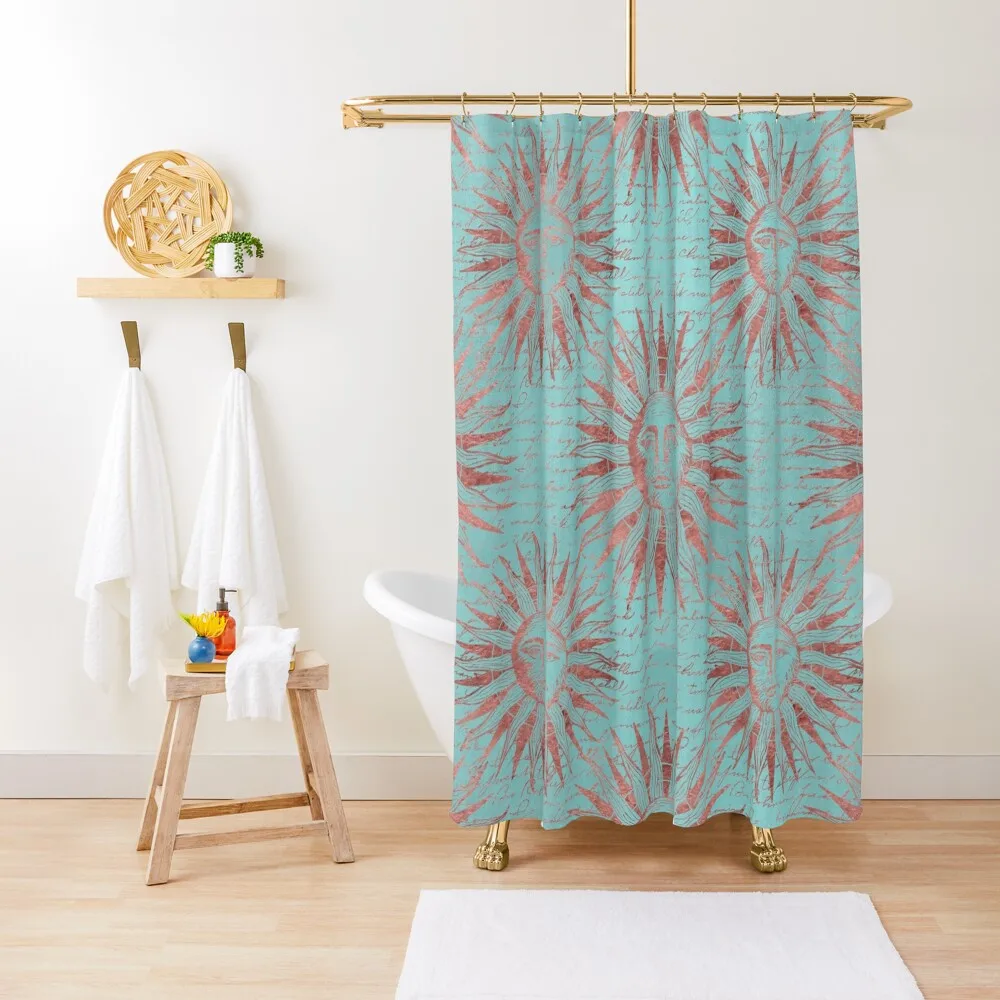 

Ancient Sun Face Copper And Teal Shower Curtain Set For Bathroom Bathroom And Shower Bathroom Decor Curtain
