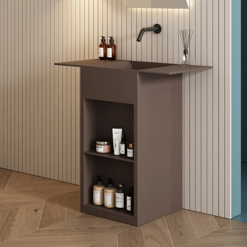 YS-9 stainless steel floor-to-ceiling column wash basin, bathroom open compartment storage, moisture-proof integrated wash basin