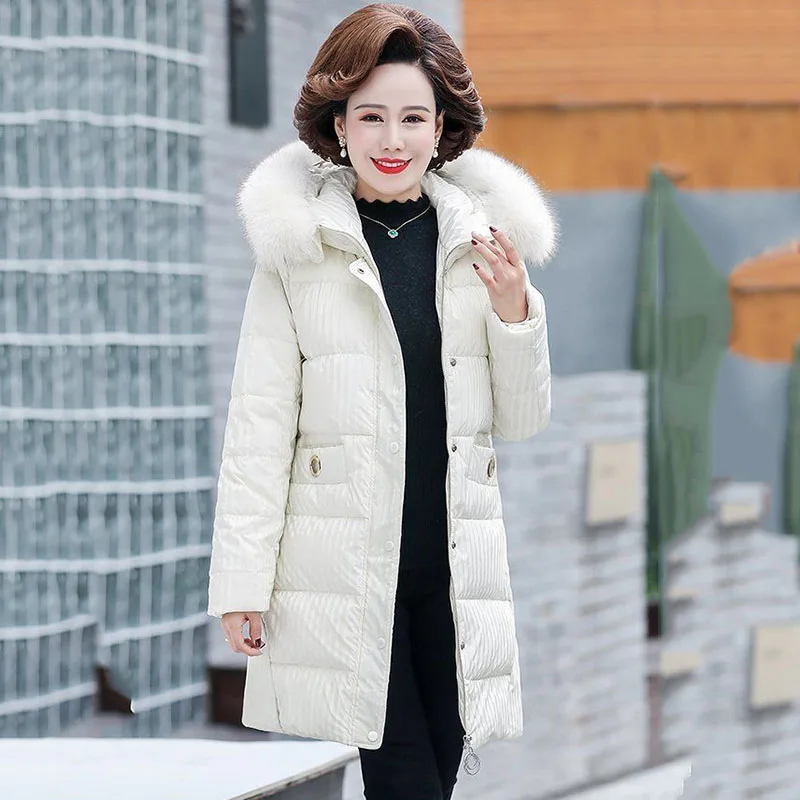 Down  Fox Real Fur Collar Fashion Mother Winter Wear Mid-Length Temperament Down  Middle-aged And Elderly Womens Coa