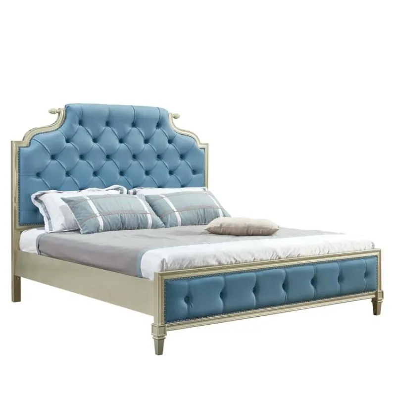 American light luxury horn solid wood princess model, double bed soft bag leather bed wedding bed master bedroom